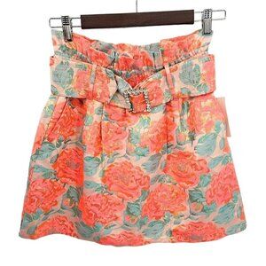 For Love & Lemons Jackpot Mini Skirt Sz L Floral High Rise Paperbag Waist NEW